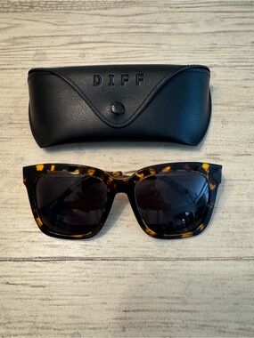DIFF Bells Tortoise Square Sunglasses - Black Lenses. Like NEW !